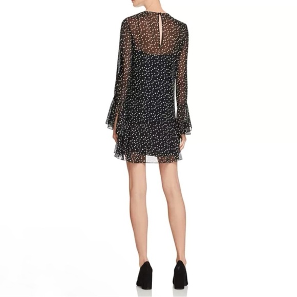 NWT Theory Marah Starry Print Silk Dress Long Sleeve Drop Waist Black Ivory 10 - Picture 16 of 16